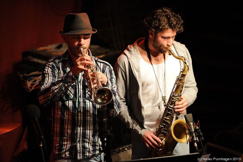 Swedish Jazz Celebration 2010 @ Fasching, Stockholm 2010-04-14 - Tuomas Turunen group (Tuomas Turunen p, Viktor Nyberg b, Staffan Ålander dr, Olle Hedström trp, Hector Romo Aravena sax) - Photo: Heiko Purnhagen 2010