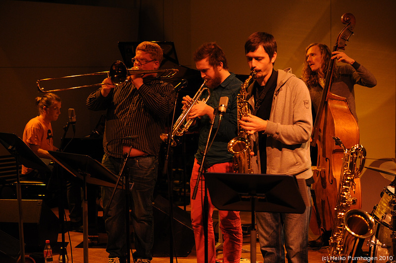 Swedish Jazz Celebration 2010 @ Konserthuset, Stockholm 2010-04-17 - Je Suis! (Niklas Barnö trp, Mats Äleklint trb, Marcelo Gabard Pazos sax, Alexander Zethson p, Joel Grip b, Magnus Vikberg dr) - Photo: Heiko Purnhagen 2010