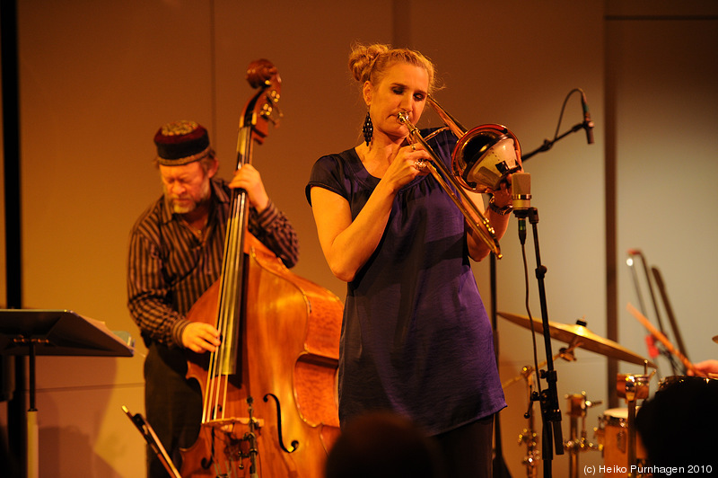 Swedish Jazz Celebration 2010 @ Konserthuset, Stockholm 2010-04-17 - Karin Hammar Quartet (Karin Hammar trb, Palle Danielsson b, Anders Kjellberg dr, Jonas Östholm p) - Photo: Heiko Purnhagen 2010