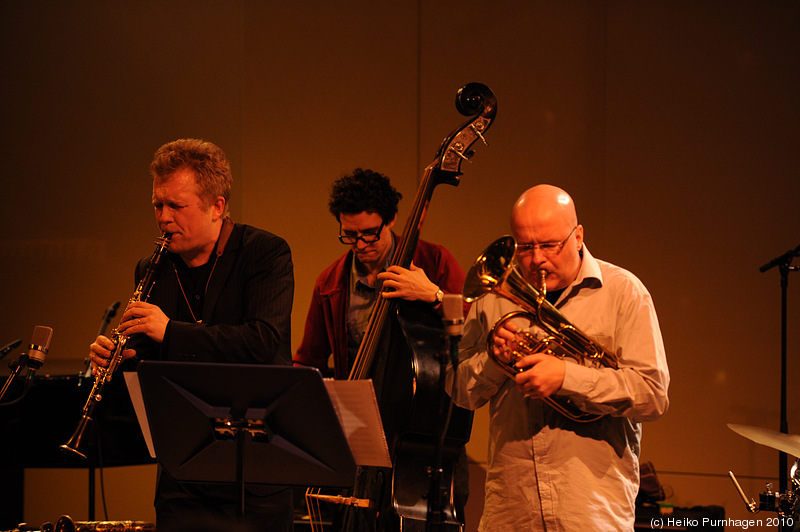 Swedish Jazz Celebration 2010 @ Konserthuset, Stockholm 2010-04-16 - Fredrik Ljungqvist sax, Magnus Broo trp, Joe Williamson b, Jon Fält dr - Photo: Heiko Purnhagen 2010